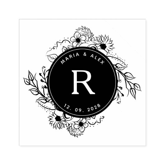 Rustiek bloemenhuwelijk monogram rubberstempel (Afrduk)