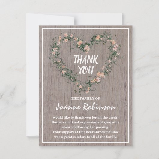 Rustiek bloemenkrans hart | Begrafenis Bedankkaart (Voorkant)