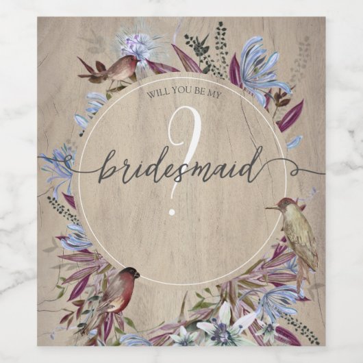 Rustiek bloemig lijst met vogels wijn etiket (Enkel label)