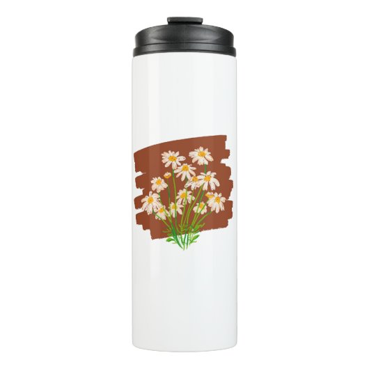 Rustiek bloemontwerp op bruine achtergrond thermosbeker (Voorkant)