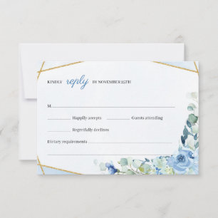 Rustiek BLue Flowers Goud Geometrisch Lijst Bruilo RSVP Kaartje