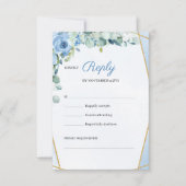 Rustiek BLue Flowers Goud Geometrisch Lijst Bruilo RSVP Kaartje (Voorkant)