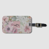 Rustiek  Blush Roze Bloempatroon Monogram Bagagelabel (Voorkant (horizontaal))
