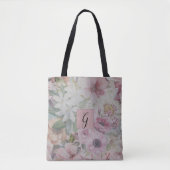 Rustiek  Blush Roze Bloempatroon Monogram Draagtas (Voorkant)