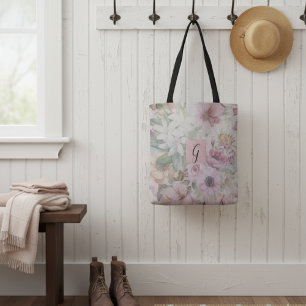 Rustiek Blush Roze Bloempatroon Monogram Draagtas