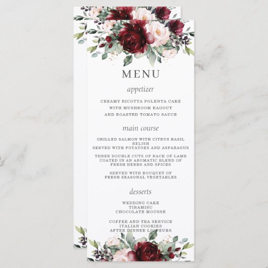 Rustiek Blush Roze Bourgondië Bloemen Bruiloft Men Programma (Voorkant / Achterkant)