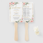 Rustiek blush roze rozen eucalyptus goud programma handwaaier (Voorkant en achterkant)