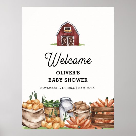 Rustiek Boerderij Barnyard Veggie Baby shower Welk Poster (Voorkant)