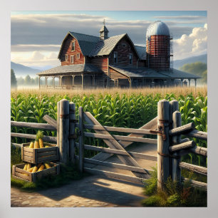 Rustiek Boerderij Huis met een Cornfield Ai Art Poster