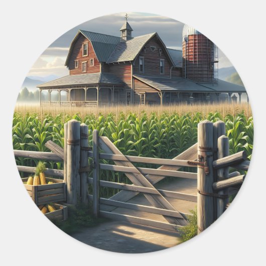 Rustiek Boerderij Huis met een Cornfield Ai Art Ronde Sticker (Voorkant)