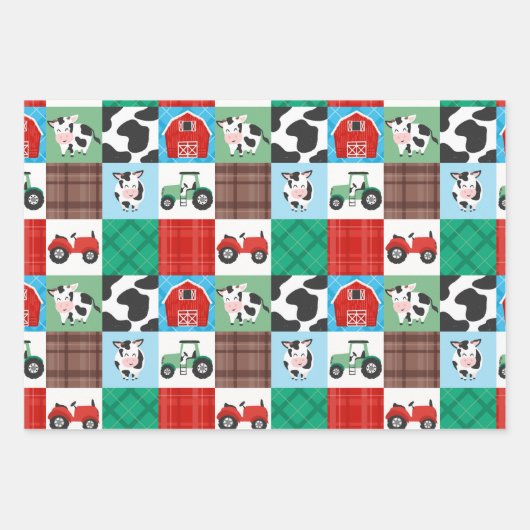 Rustiek Boerderij Patchwork Koe Plaid Kids Verjaar Inpakpapier Vel (Voorkant)