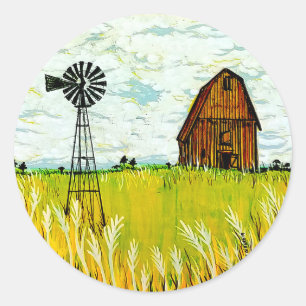 Rustiek Boerderij Zomerlandschap Ronde Sticker