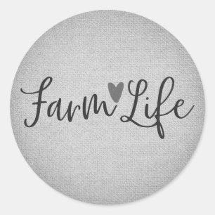 Rustiek Boerenleven Grijs Jute Textuur Whimsisch Ronde Sticker