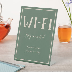 Rustiek Boheems Groen Wi-Fi Guest Pedestal Sign Reclamebord Met Voetstuk