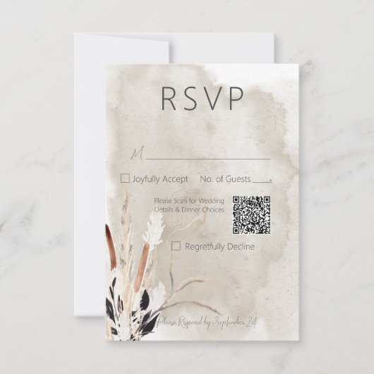 Rustiek Boho boeket Moderne bruiloft QR Code RSVP Kaartje (Voorkant)
