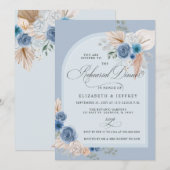 Rustiek Boho Dusty Blue Pampas repetitie diner Kaart (Voorkant / Achterkant)