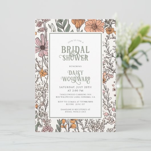 Rustiek Boho Floral Vrijgezellenfeest Kaart (Staand voorkant)