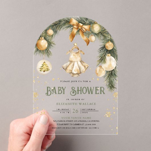 Rustiek Boho Meisje Winter Christmas Baby shower Acryl Uitnodigingen (Insitu (Draagbaar))