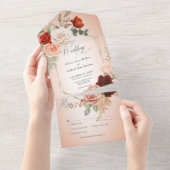 Rustiek Boho Rust & Perzik Bloemen Lijst Blush Din All In One Uitnodiging (Afscheurbaar)