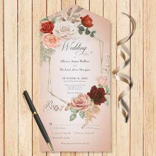 Rustiek Boho Rust & Perzik Bloemen Lijst Blush Din All In One Uitnodiging