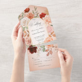 Rustiek Boho Rust & Perzik Bloemenboog Blush Diner All In One Uitnodiging (Afscheurbaar)