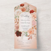 Rustiek Boho Rust & Perzik Bloemenboog Blush Diner All In One Uitnodiging (Binnen)