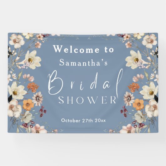 Rustiek Boho Wildflower Periwinkle Vrijgezellenfee Spandoek (Horizontaal)