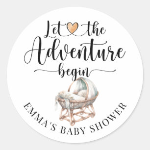 Rustiek Boho Wood Wieg Boy Baby shower Ronde Sticker