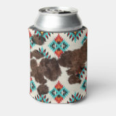  rustiek Boho zuidwestelijk Koeienhuid Turquoise Blikjeskoeler (Blikje Achterkant)