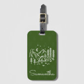 Rustiek Bold Avontuur Camping Trip Monogram Groen Bagagelabel (Voorkant (verticaal))