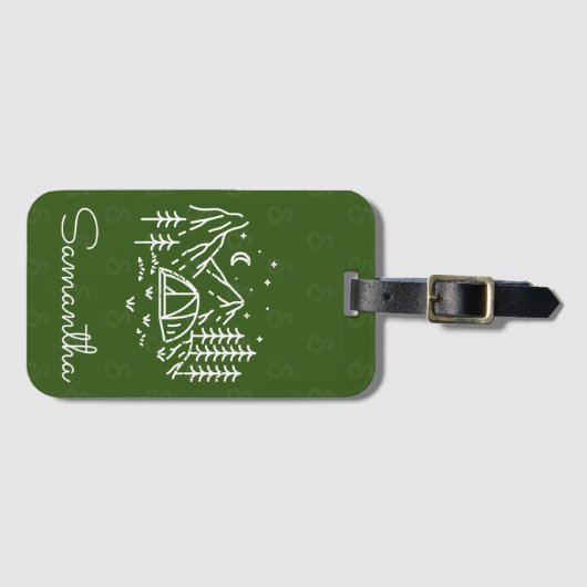 Rustiek Bold Avontuur Camping Trip Monogram Groen Bagagelabel (Voorkant (horizontaal))