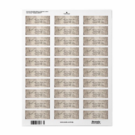 Rustiek Bord hout w / Lichten, "Liefde" bruiloft 3 Etiket (Full Sheet)