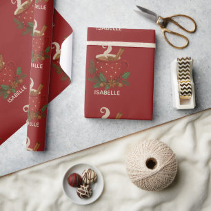 Rustiek borduurwerk Kerstcacao met kaneel Cadeaupapier