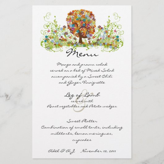 Rustiek Bos Bruiloft Menu (Voorkant)