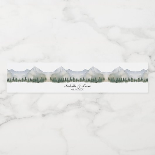 Rustiek Bos en Berg Bruiloft Waterfles Etiket (Enkel label)