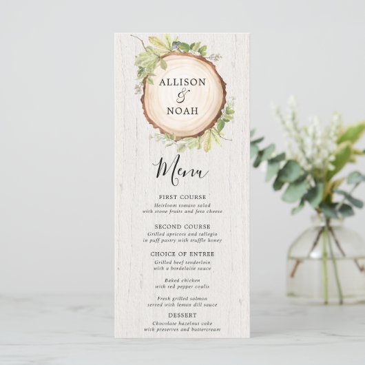 Rustiek bos en groen bruiloft menu (Staand voorkant)