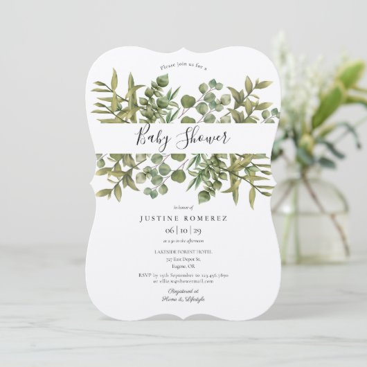 Rustiek bos Eucalyptus groen Baby shower Kaart (Staand voorkant)
