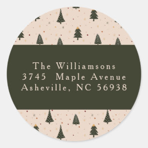 Rustiek Bos Groene Kerstbomen Retouradres Ronde Sticker