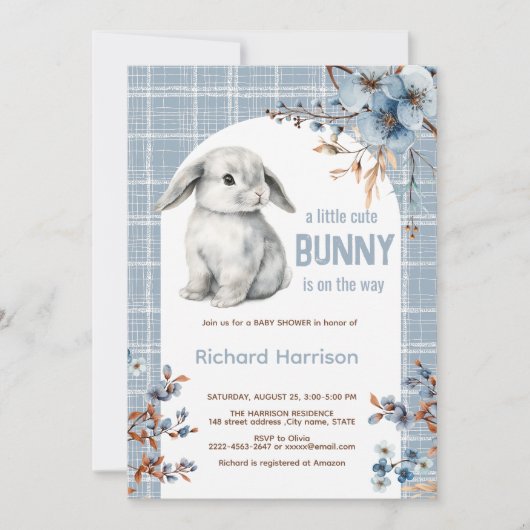 Rustiek bos kleine konijn baby shower uitnodiging (Voorkant)