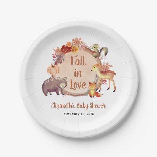 Rustiek bosdieren herfst Baby shower Papieren Bordje (Voorkant)