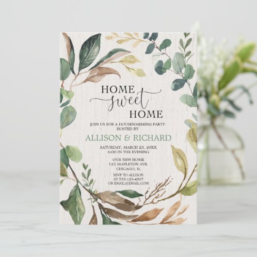 Rustiek bosgroen housewarming party kaart (Staand voorkant)
