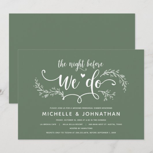 Rustiek botanisch bruiloft repetitie diner kaart (Voorkant / Achterkant)