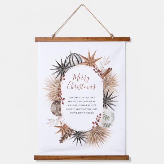 Rustiek Botanisch Gepersonaliseerd Kersttapijt Hangend Wandkleed (Voorkant)