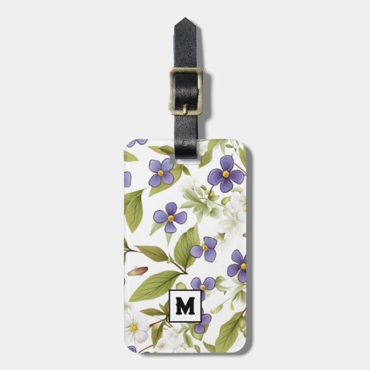 Rustiek Botanisch Gepersonaliseerd Monogram Initia Bagagelabel (Voorkant verticaal)