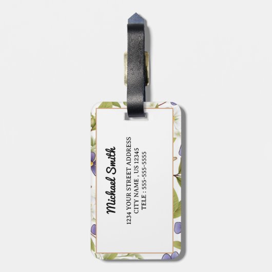 Rustiek Botanisch Gepersonaliseerd Monogram Initia Bagagelabel (Achterkant verticaal)