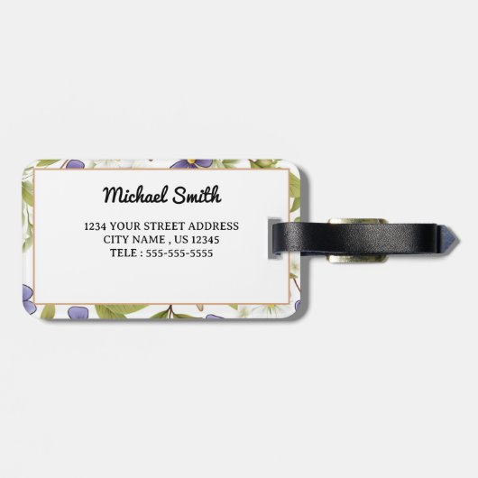 Rustiek Botanisch Gepersonaliseerd Monogram Initia Bagagelabel (Achterkant horizontaal)