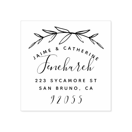 Rustiek Botanisch Getrouwd Paar Retouradres Rubberstempel (Afrduk)