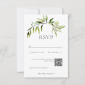 Rustiek Botanisch groen Bough Wedding QR-code RSVP Kaartje (Voorkant)