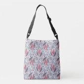 Rustiek botanisch patroon rood grijs crossbody tas (Achterkant)