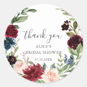 Rustiek Bourgogne Blauw Boho Bloemen Vrijgezellenf Ronde Sticker